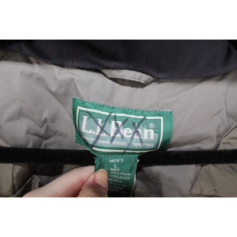 Vintage LL Bean Green Nylon Lined Zip Snaps Insulated Hooded Jacket Size L - Picture 7 of 9